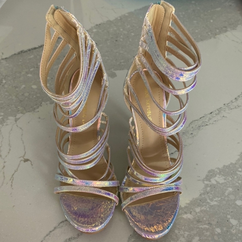 Iridescent Caged Heels
